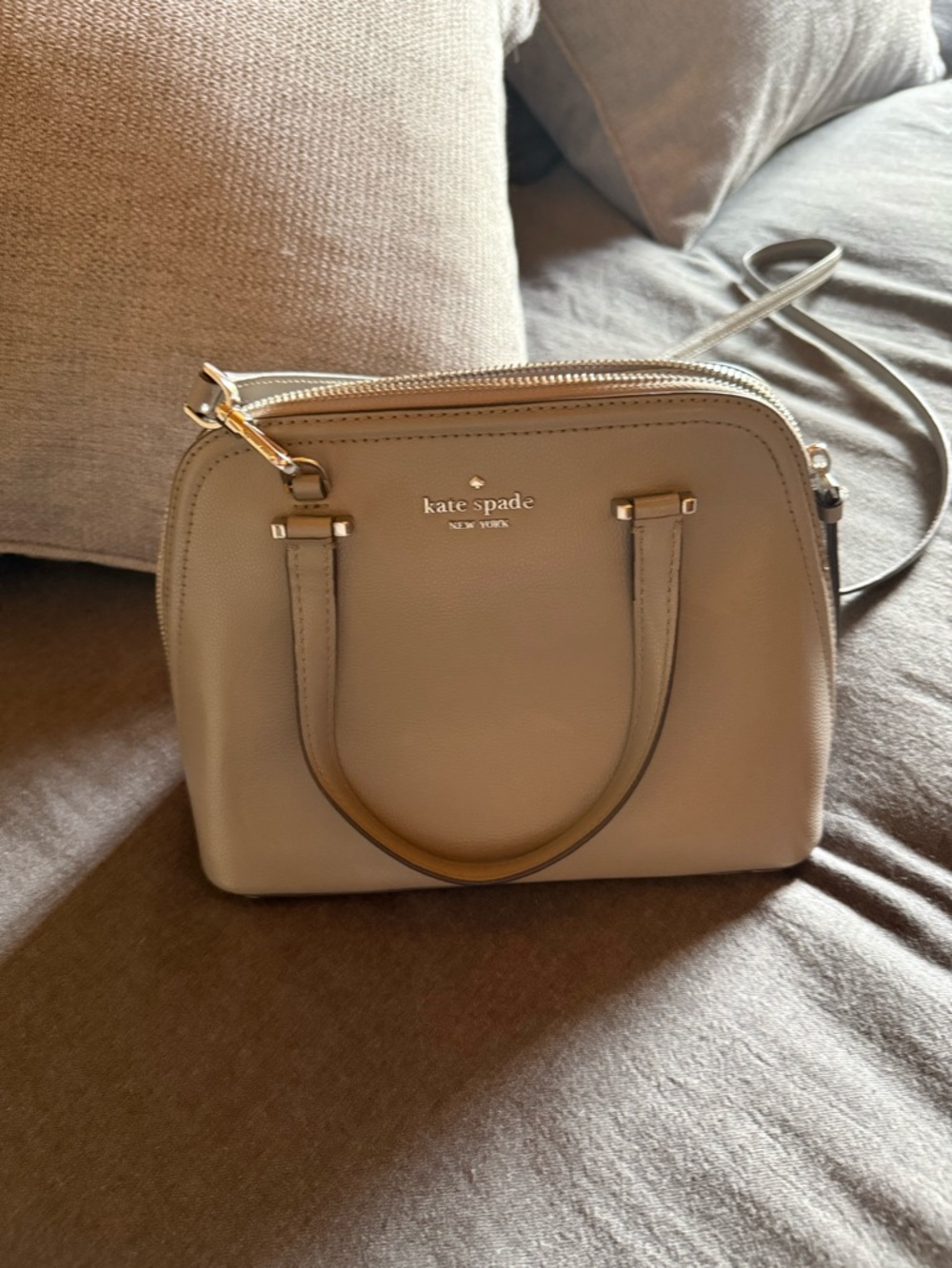 Kate Spade Gray dome leather satchel with gold hardware